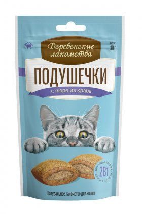 Деревенские лакомства для кошек, подушечки с пюре из краба, 30 г