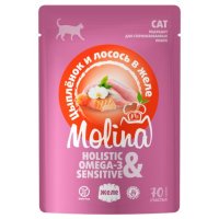 Пауч Molina для взр кошек, цыпленок и лосось в желе, 70 г