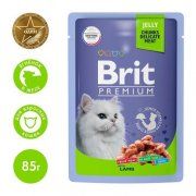 Пауч Brit Premium для взрослых кошек, Ягненок в желе, 85 г