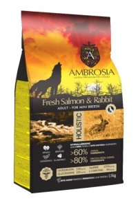 Корм AMBROSIA GRAIN FREE для собак мелких пород, лосось, кролик, 1,5кг
