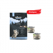 Корм Chicopee HNL Kitten, для котят, 1,5 кг+ консерва для взрослых кошек, утка с цыпленком, 195 г