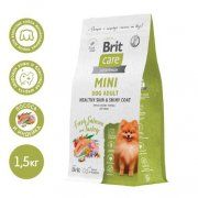 Корм Brit Care для взрослых cобак мини пород с лососем и индейкой, Healthy Skin&Shiny Coat, 1,5 кг