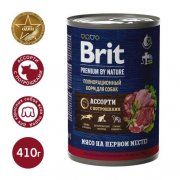 Консерва Brit для взрослых собак всех пород с мясным ассорти и потрошками, Premium by Nature, 410 г