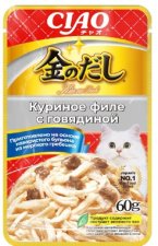 Пауч INABA Доп рацион для кошек, Куриное филе с говядиной, ЧАО КИННОДАШИ, 60 г