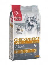 Корм Blitz, для взрослых собак со вкусом курицы с рисом, 2 кг
