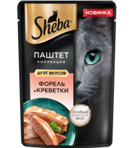 Пауч SHEBA® для взрослых кошек паштет с форелью и добавлением креветки, 75г