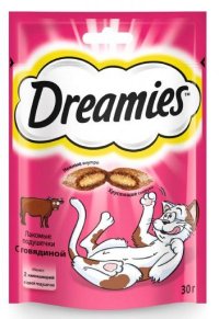Лакомство Dreamies для взрослых кошек с говядиной, 30 г