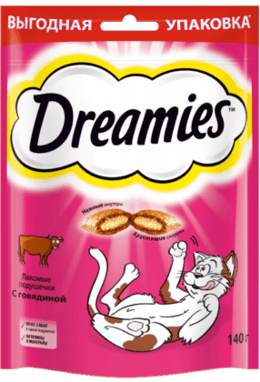 Лакомство Dreamies для взрослых кошек с говядиной, 140 г