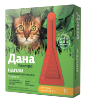 Капли на холку Дана ультра от блох и клещей, для кошек до 4 кг, 1 пипетка, 0,32 мл