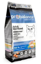 Корм ProBalance Sterilized для взрослых кошек и кастрированных котов, 10 кг