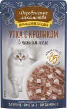 Пауч Деревенские лакомства для кошек, утка с кроликом в нежном желе, 70 г