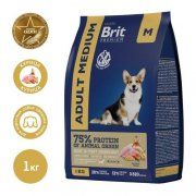 Корм Brit Premium Dog Adult Medium для взрослых собак средних пород, Курица, 1 кг