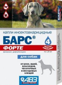 Капли Барс Форте от блох и клещей на холку для собак, 1 пипетка, 1,8 мл