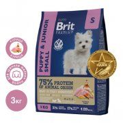Корм Brit Premium Dog Puppy and Junior Small для щенков и молодых собак мелких пород, Курица, 3 кг
