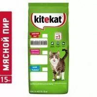 Корм сухой полнорационный Kitekat для взрослых кошек. Мясной пир, 15 кг