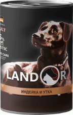 Консерва Landor, для взрослых собак, с индейкой с уткой, 400 г