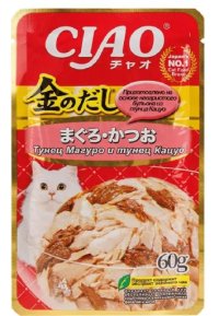 Пауч INABA для кошек, тунец Магуро,тунец Кацуо, ЧАО КИННОДАШИ, 60 г