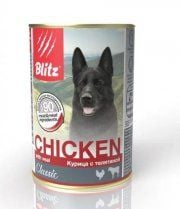 Консерва Blitz для собак всех пород и возрастов, с курицей и телятиной, 750 г