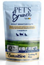 Корм Pet's Brunch, для чувствительного пищеварения взрослых кошек, с индейкой, Sensitive, 400 г