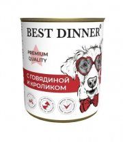 Консерва Best Dinner для собак с 6 месяцев, с говядиной и кроликом, Premium Меню №3, 340 г