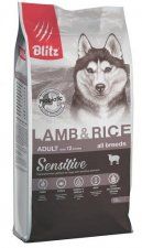 Корм Blitz, для взрослых собак, со вкусом ягнёнка с рисом, Adult Lamb&Rice, 15 кг
