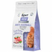 Корм Брит Кеа, для взрослых кошек, с индейкой и белой рыбой, ANTI-HAIRBALL, 1,5 кг