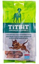 Хрустящие подушечки TitBit для собак крупных и средних пород, со вкусом ягненка и сыра, 95 г