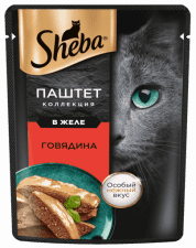 Пауч Sheba для взрослых кошек, с говядиной, Нежный паштет в желе, 75 г