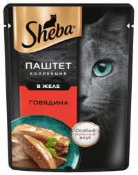 Пауч Sheba для взрослых кошек, с говядиной, Нежный паштет в желе, 75 г