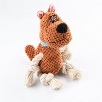 Игрушка собачка плюш с канатиками и пищалкой для собак, коричневая, 22 см