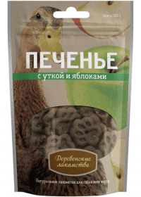 Деревенские лакомства для собак, печенье с уткой и яблоками, 100 г