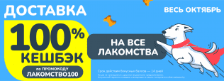 100% кешбэк на лакомства в доставке весь октябрь!