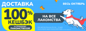 100% кешбэк на лакомства в доставке весь октябрь!