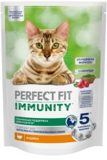 Корм PERFECT FIT для взрослых кошек с индейкой и добавлением спирулины и клюквы, Иммунитет, 580г