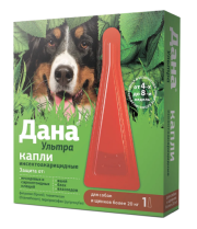 Капли на холку Дана ультра от блох и клещей, для собак более 20 кг, 1 пипетка, 3,2 мл