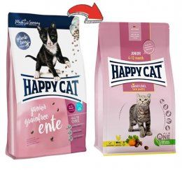 Корм Happy Cat беззлаковый для котят а также беременных и кормящих кошек с чувствительным пищеварением, Junior Grainfree Ente 34/19