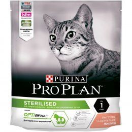 Корм Pro Plan для взрослых стерилизованных кошек и кастрированных котов, с высоким содержанием лосося, 400 г 