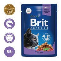 Пауч Brit Premium для кошек, с треской в соусе, 85 г