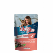 Пауч Miglior gatto для кошек, кусочки в соусе, с лососем и тунцом, 100 г