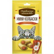 Деревенские лакомства мини-колбаски для кошек с пюре из лосося, 4х10 г