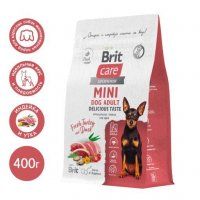 Корм Brit Care для взрослых собак мини пород с индейкой и уткой, Delicious Taste, 400 г