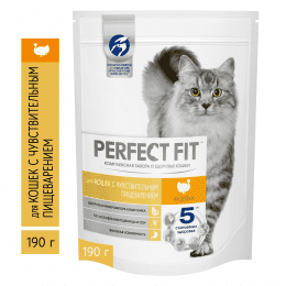 Корм PERFECT FIT™ для взрослых кошек с чувствительным пищеварением, с индейкой, 190 г