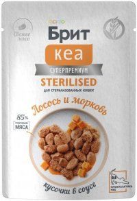 Пауч БРИТ КЕА для стерилизованных кошек, кусочки в соусе, с Лососем и Морковью, 85г