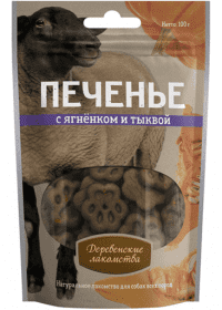 Деревенские лакомства печенье для собак с ягненком и тыквой, 100 г