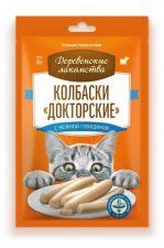 Деревенские лакомства для кошек, колбаски "Докторские" с нежной говядиной, 6х10 г