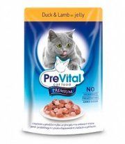 PreVital Premium line (Утка, ягненок в желе). Консервированный корм для взрослых кошек, комплект 24х100 г