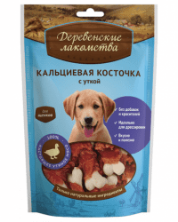 Деревенские лакомства для щенков, кальциевая косточка с уткой, 90 г
