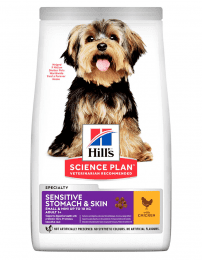 Корм Hill's Science Plan Sensitive Stomach & Skin для взрослых собак мелких пород с чувствительной кожей и/ или пищеварением, с курицей, 1,5 кг