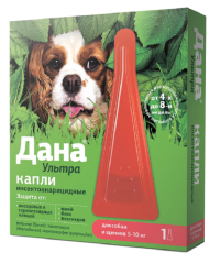 Капли на холку Дана ультра от блох и клещей, для собак от 5 до 10 кг, 1 пипетка, 0,8 мл