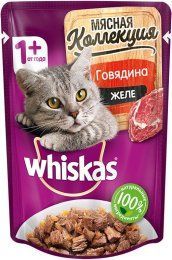 Пауч Whiskas для взрослых кошек, Мясная коллекция говядина в желе, 85 г